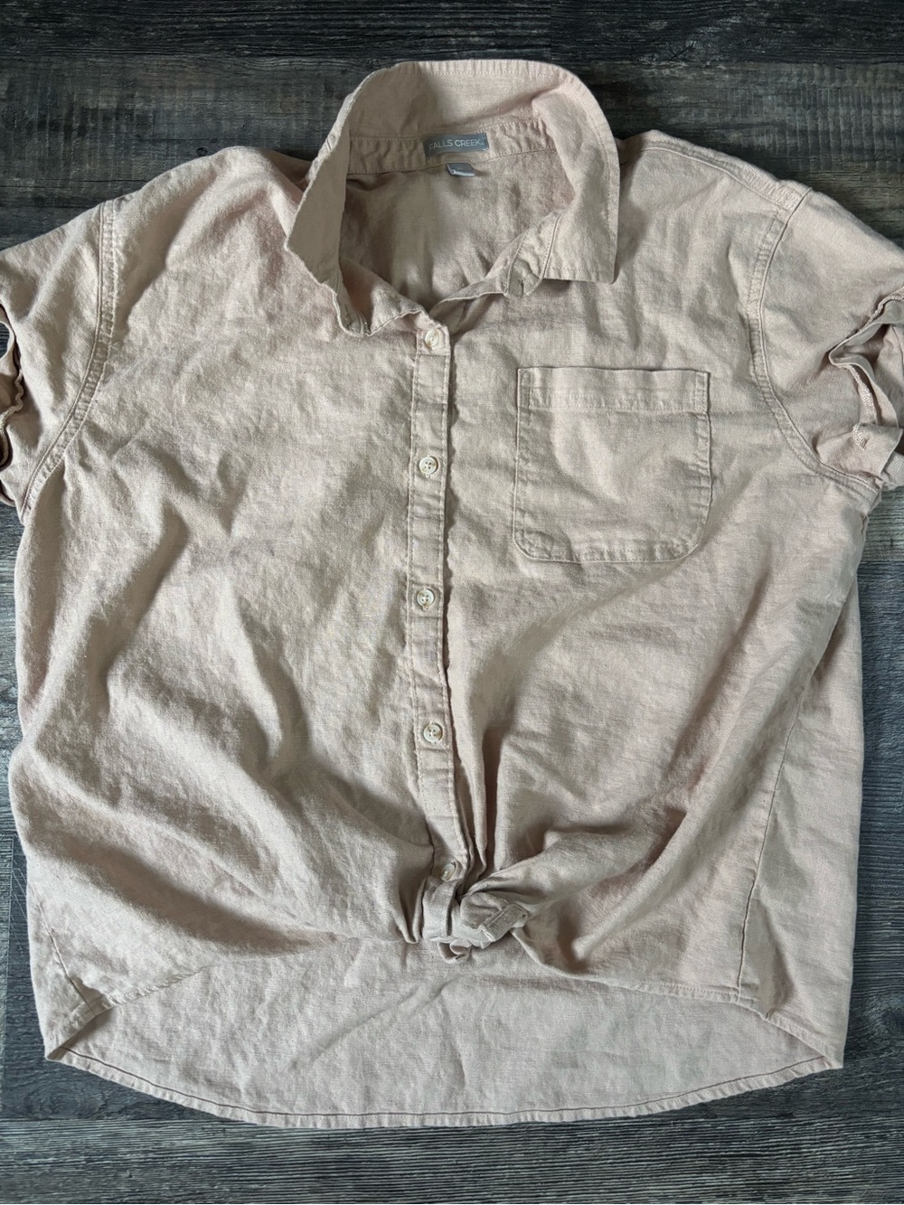 Falls Creek Women’s Button-Up Short Sleeve Shirt in Sandy Tan Tone